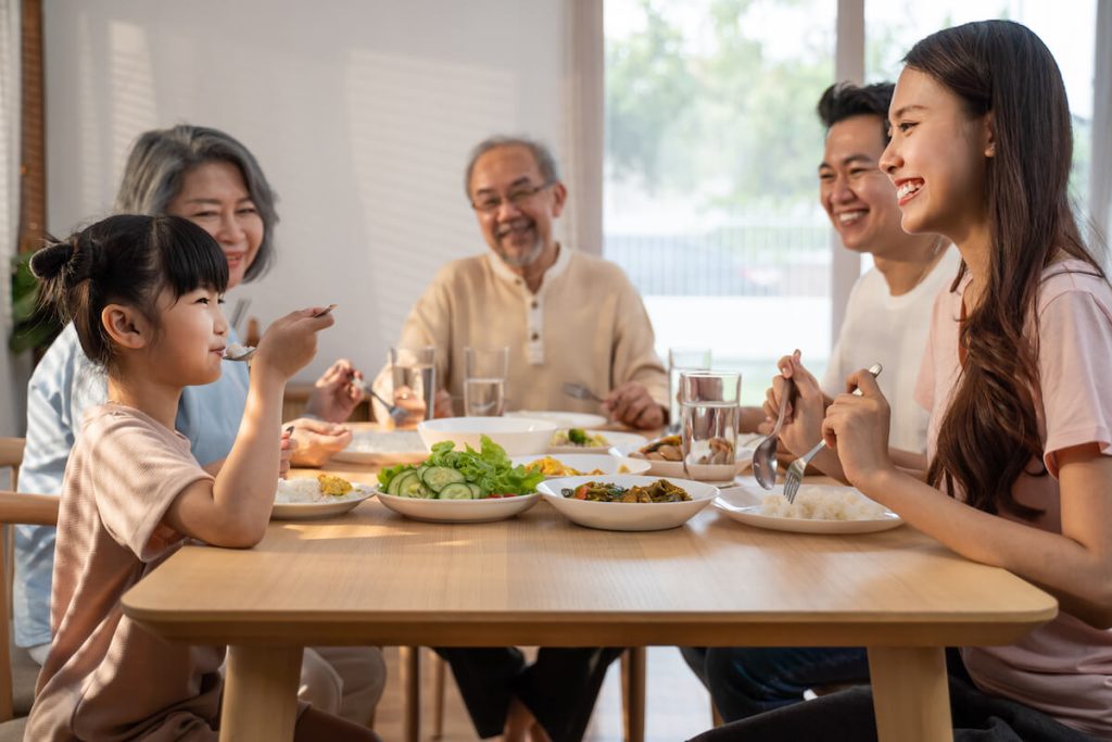 Family eating together at home